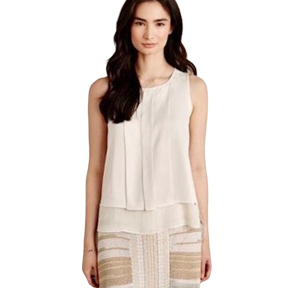 Anthropologie HD in Paris Vanda Pleated Layered Tank Top Cream 2